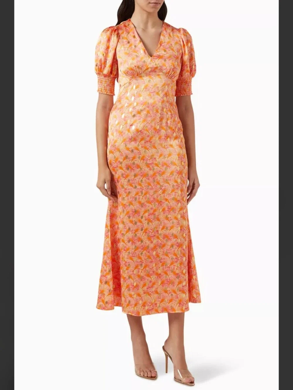 Never Fully Dressed Orange Gold Shell May Midi Dress - Picture 1 of 6